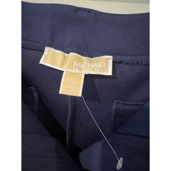 NWOT Michael Kors Navy Wide-Leg Cropped Pants Size 8 – Gold Hardware Trouser - Picture 3 of 6